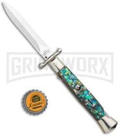 AGA 9" Italian Stiletto Swinguard Abalone Automatic Lockback Knife - Dagger -Aga Campolin AGA 11in Italian Stiletto Swinguard Abalone Auto Dagger GX 36952 jr bottlecap large