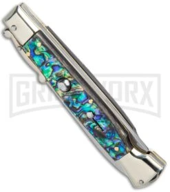 AGA 9" Italian Stiletto Swinguard Abalone Automatic Lockback Knife - Dagger -Aga Campolin AGA 11in Italian Stiletto Swinguard Abalone Auto Dagger GX 36952 jr spine large