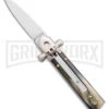 AGA 6" Lever Lock Horn Automatic Knife W/Cross Bolsters - Satin Plain -Aga Campolin AGA 6in LL Horn Auto Cross Bolsters Satin BHQ 177246 jr large
