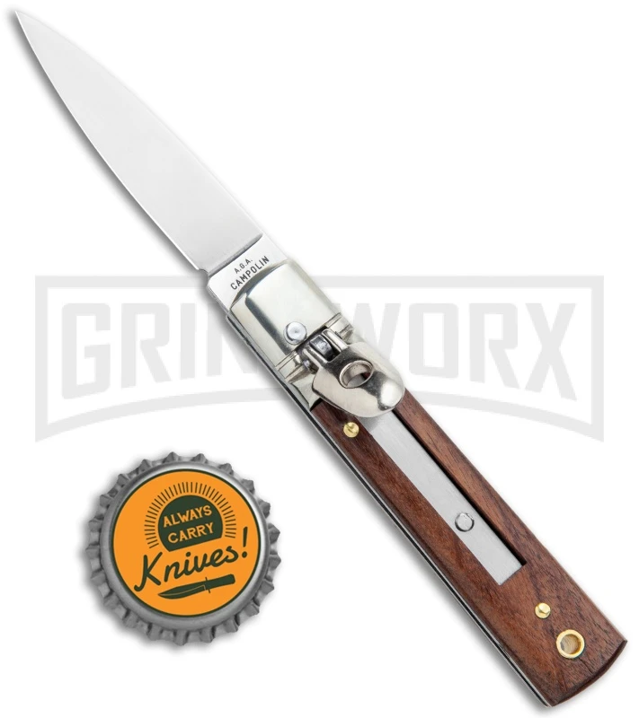 AGA 6" Mini Classic Lever Lock Cocobolo Wood Automatic Knife - Satin Plain 6 AGA 6" Mini Classic Lever Lock Cocobolo Wood Automatic Knife - Satin Plain - Image 4