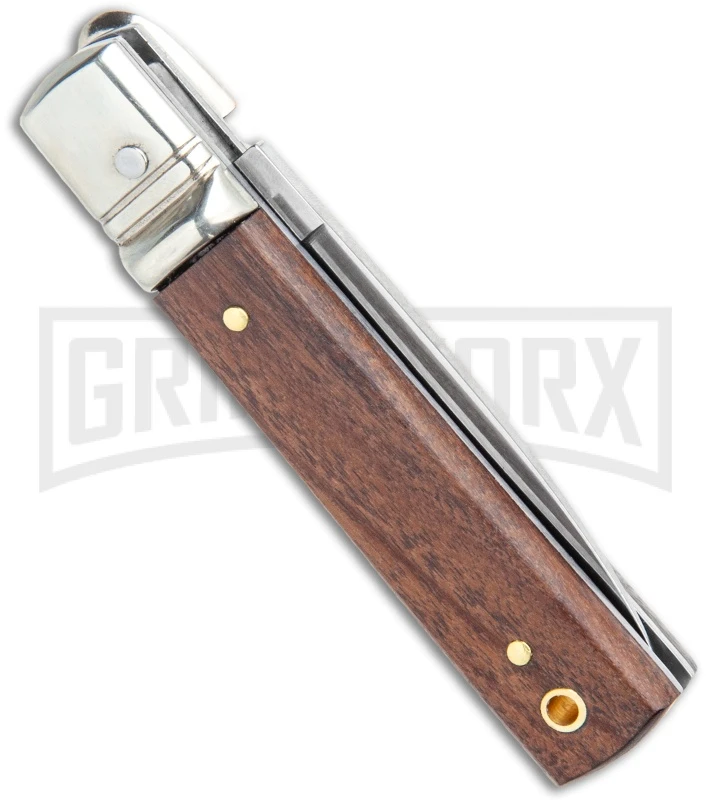 AGA 6" Mini Classic Lever Lock Cocobolo Wood Automatic Knife - Satin Plain 5 AGA 6" Mini Classic Lever Lock Cocobolo Wood Automatic Knife - Satin Plain - Image 3