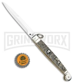 A.G.A. Campolin 9" Ram Horn Sicilian Ring Pull Automatic Knife - Bayonet -Aga Campolin AGA Camplin 9in Sicilian Ring Pull Auto Ram Horn Satin Bayo BHQ 100997 jr bottlecap large