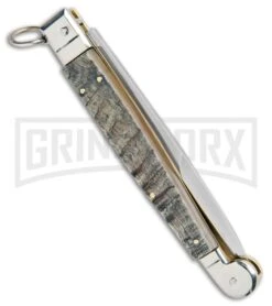 A.G.A. Campolin 9" Ram Horn Sicilian Ring Pull Automatic Knife - Bayonet -Aga Campolin AGA Camplin 9in Sicilian Ring Pull Auto Ram Horn Satin Bayo BHQ 100997 jr side large