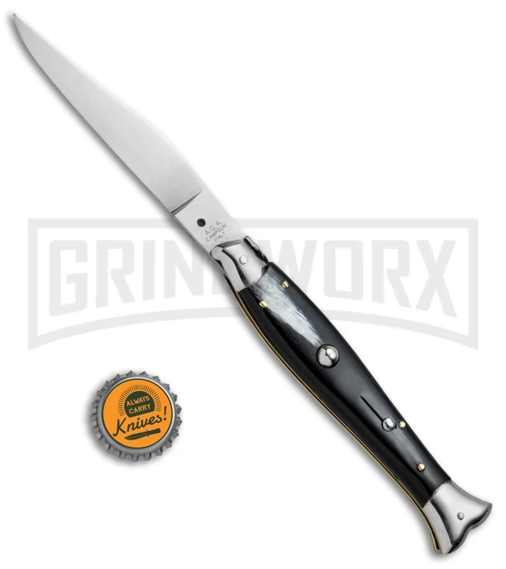 AGA Campolin 10" Brazil Horn Fishtail Picklock Automatic Knife - Polish Plain 6 AGA Campolin 10" Brazil Horn Fishtail Picklock Automatic Knife - Polish Plain - Image 4