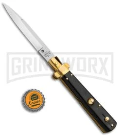 AGA Campolin 10" Italian Frosolone Picklock Brass/Ebony Automatic Knife - Bayo -Aga Campolin AGA Campolin 10in Italian Frosolone Picklock Brass Ebony AutoKnife Bayo GX 32102 jr bottlecap large