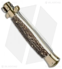 AGA Campolin 10" Italian Stiletto Picklock Automatic Brass/Stag (4.5" Kriss) -Aga Campolin AGA Campolin 10in Stiletto Stag Horn Kriss BP 19125 jr side