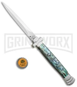 AGA Campolin 11" Maltese Cross Abalone Automatic Knife - Dagger Satin Plain -Aga Campolin AGA Campolin 11in Maltese Cr. Dagger Stiletto Abalone Satin BHQ 76134 jr bottlecap large