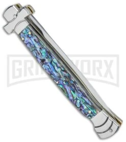 AGA Campolin 11" Maltese Cross Abalone Automatic Knife - Dagger Satin Plain -Aga Campolin AGA Campolin 11in Maltese Cr. Dagger Stiletto Abalone Satin BHQ 76134 jr side large