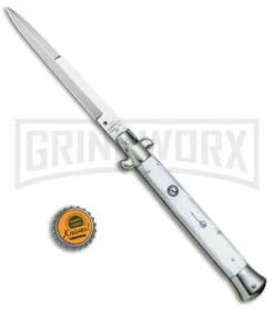 AGA Campolin 11" 2017 Italian Picklock Pearlex Automatic Knife - Bayonet -Aga Campolin AGA Campolin 11in Picklock Italian Stiletto White Pearl Satin BHQ 78228 jr bottlecap 2 large