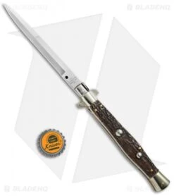 AGA Campolin 11" Picklock Automatic Italian Stiletto Stag Horn (5"Satin) 2018 -Aga Campolin AGA Campolin 11in picklock Stilletto Stag Horn BHQ 67468 jr bottlecap 2