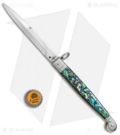 AGA Campolin 9" Sicilian Ring Pull Automatic Knife Abalone (5.5" Satin Bayo) 9 AGA Campolin 9" Sicilian Ring Pull Automatic Knife Abalone (5.5" Satin Bayo) -Aga Campolin AGA Campolin 12in Sicilian Lever Lock Ring Pull Abalone Bayonet BP 27798 jr bottlecap