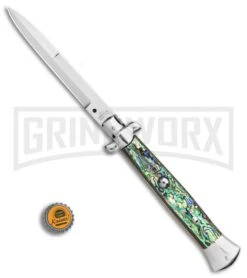 AGA Campolin 15" Italian Abalone Automatic Knife - Bayonet 9 AGA Campolin 15" Italian Abalone Automatic Knife - Bayonet -Aga Campolin AGA Campolin 15in Auto Italian Stiletto Abalone 7in satin BHQ 87415 er bottlecap large