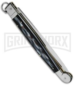 A.G.A. Campolin 16" Sim Horn Sicilian Ring Pull Automatic Knife - Satin Plain -Aga Campolin AGA Campolin 16in Sicilan Ring Pull Sim Horn BHQ 71213 jr side large