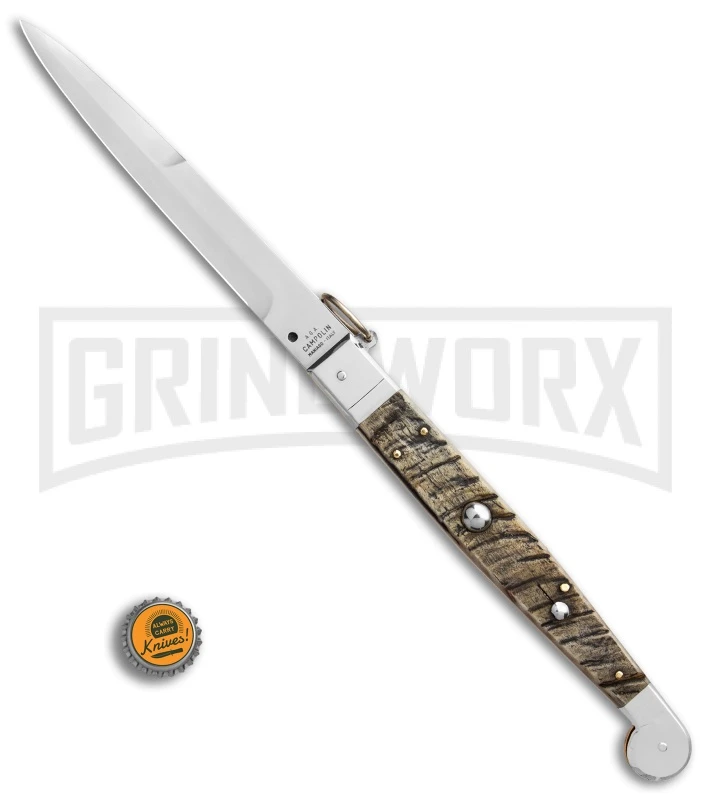 A.G.A. Campolin 16" Ram Horn Sicilian Ring Pull Automatic Knife - Bayonet 6 A.G.A. Campolin 16" Ram Horn Sicilian Ring Pull Automatic Knife - Bayonet - Image 4