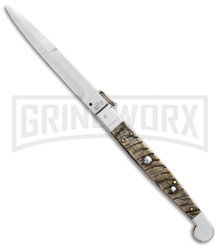 A.G.A. Campolin 16" Ram Horn Sicilian Ring Pull Automatic Knife - Bayonet 3 A.G.A. Campolin 16" Ram Horn Sicilian Ring Pull Automatic Knife - Bayonet