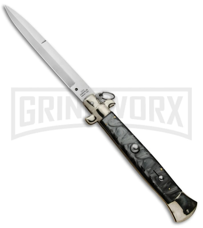 A.G.A. Campolin 18" Italian Stiletto Gray Ring Pull Automatic Knife - Bayo Satin 3 A.G.A. Campolin 18" Italian Stiletto Gray Ring Pull Automatic Knife - Bayo Satin