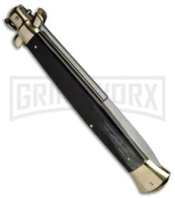 A.G.A. Campolin 18" Brazilian Horn/Brass Italian Stiletto Auto Knife - Bayonet -Aga Campolin AGA Campolin 18in Stiletto Bayo Brazilian Horn Brass BP 19243 jr side large