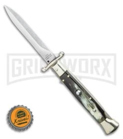 AGA Campolin 9" Italian Stiletto Swinguard Dark Horn Automatic Knife - Dagger -Aga Campolin AGA Campolin 9 Italian Stiletto Swinguard Dark Horn Automatic Knife Dagger GX 36503 LS Bottlecap large
