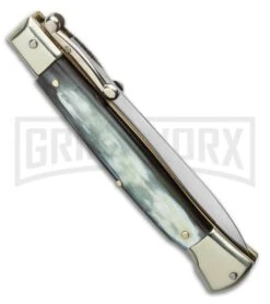 AGA Campolin 9" Italian Stiletto Swinguard Dark Horn Automatic Knife - Dagger -Aga Campolin AGA Campolin 9 Italian Stiletto Swinguard Dark Horn Automatic Knife Dagger GX 36503 LS Side large