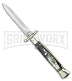 AGA Campolin 9" Italian Stiletto Swinguard Dark Horn Automatic Knife - Dagger