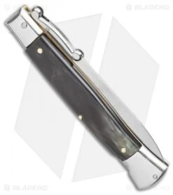 AGA Campolin 9" Swinguard Automatic Knife Brazilian Horn (5.75" Satin Dagger) -Aga Campolin AGA Campolin 9 Swinguard Automatic Knife Brazilian Horn 5.75 Satin Dagger BHQ 121424 LS Side