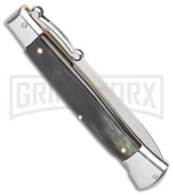 AGA Campolin 9" Stiletto Swinguard Brazilian Horn Automatic Knife - Dagger -Aga Campolin AGA Campolin 9 Swinguard Automatic Knife Brazilian Horn 5.75 Satin Dagger BHQ 121424 LS Side large