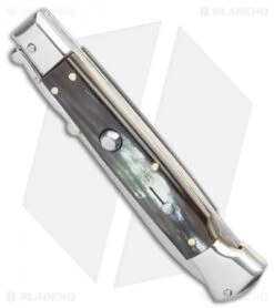 AGA Campolin 9" Swinguard Automatic Knife Brazilian Horn (5.75" Satin Dagger) -Aga Campolin AGA Campolin 9 Swinguard Automatic Knife Brazilian Horn 5.75 Satin Dagger BHQ 121424 LS Spine