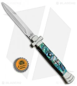 AGA Campolin 9" Maltese Cross Bayonet Italian Stiletto Knife Abalone (4" Satin) -Aga Campolin AGA Campolin 9in Bayo Italian Stiletto Auto Abalone Satin BP 28947 jr bottlecap