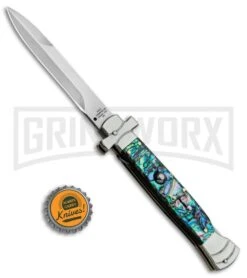 A.G.A. Campolin 9" Maltese Cross Abalone Stiletto Automatic Knife - Bayo Satin 9 A.G.A. Campolin 9" Maltese Cross Abalone Stiletto Automatic Knife - Bayo Satin -Aga Campolin AGA Campolin 9in Bayo Italian Stiletto Auto Abalone Satin BP 28947 jr bottlecap large