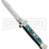 A.G.A. Campolin 9" Maltese Cross Abalone Stiletto Automatic Knife - Bayo Satin -Aga Campolin AGA Campolin 9in Bayo Italian Stiletto Auto Abalone Satin BP 28947 jr large