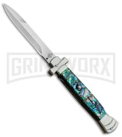 A.G.A. Campolin 9" Maltese Cross Abalone Stiletto Automatic Knife - Bayo Satin