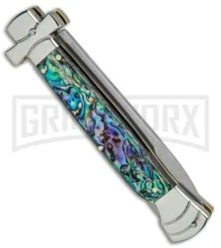 A.G.A. Campolin 9" Maltese Cross Abalone Stiletto Automatic Knife - Bayo Satin 8 A.G.A. Campolin 9" Maltese Cross Abalone Stiletto Automatic Knife - Bayo Satin -Aga Campolin AGA Campolin 9in Bayo Italian Stiletto Auto Abalone Satin BP 28947 jr side large