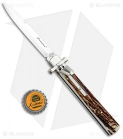 AGA Campolin 9" Dominus Leverlock Automatic Knife Stag (4" Satin) 9 AGA Campolin 9" Dominus Leverlock Automatic Knife Stag (4" Satin) -Aga Campolin AGA Campolin 9in Dominus LL Auto Stag Satin GO DOM23 HB BHQ 97992 jr bottlecap