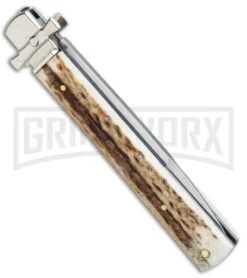 A.G.A. Campolin 9" Dominus Stag Leverlock Automatic Knife - Satin -Aga Campolin AGA Campolin 9in Dominus LL Auto Stag Satin GO DOM23 HB BHQ 97992 jr side large