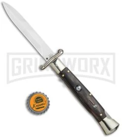 AGA Campolin 9" Italian Stiletto Swinguard Dark Horn Automatic Knife - Bayonet -Aga Campolin AGA Campolin 9in Italian Stiletto Dark Horn Auto Bayo GX 11091 jr bottlecap large