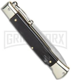 AGA Campolin 9" Italian Stiletto Swinguard Dark Horn Automatic Knife - Bayonet -Aga Campolin AGA Campolin 9in Italian Stiletto Dark Horn Auto Bayo GX 11091 jr side large