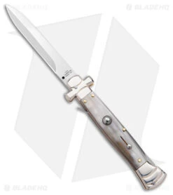 AGA Campolin 9" Maltese Cross Stiletto Automatic Knife Horn (4" Satin Bayo)