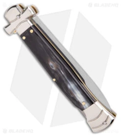 AGA Campolin 9" Maltese Cross Stiletto Automatic Knife Horn (4" Satin Bayo) -Aga Campolin AGA Campolin 9in Maltese Cross Stiletto Auto Horn Bayo BHQ 177244 jr side