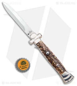 AGA Campolin 9" Maltese Cross Stiletto Automatic Knife Stag Horn (4" Polish) 9 AGA Campolin 9" Maltese Cross Stiletto Automatic Knife Stag Horn (4" Polish) -Aga Campolin AGA Campolin 9in Maltese Cross Stiletto Auto Stag Horn Bayo BHQ 50662 jr bottlecap