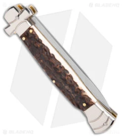 AGA Campolin 9" Maltese Cross Stiletto Automatic Knife Stag Horn (4" Polish) 8 AGA Campolin 9" Maltese Cross Stiletto Automatic Knife Stag Horn (4" Polish) -Aga Campolin AGA Campolin 9in Maltese Cross Stiletto Auto Stag Horn Bayo BHQ 50662 jr side