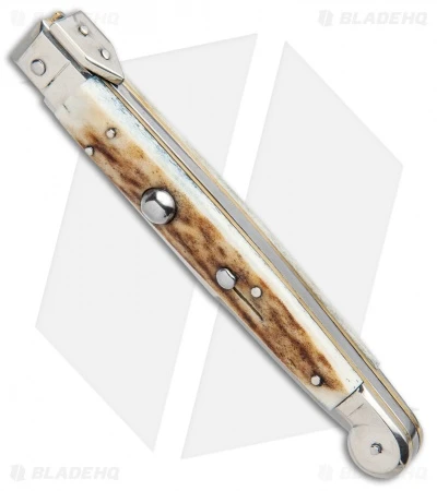 AGA Campolin 9" Sicilian Picklock Auto Sillito Knife Stag (4.1" Satin Bayo) 4 AGA Campolin 9" Sicilian Picklock Auto Sillito Knife Stag (4.1" Satin Bayo) - Image 2