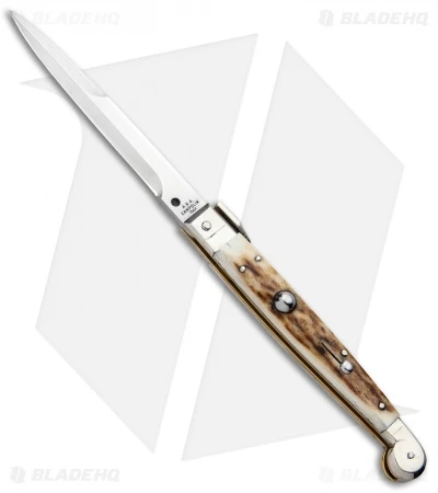 AGA Campolin 9" Sicilian Picklock Auto Sillito Knife Stag (4.1" Satin Bayo) 3 AGA Campolin 9" Sicilian Picklock Auto Sillito Knife Stag (4.1" Satin Bayo)