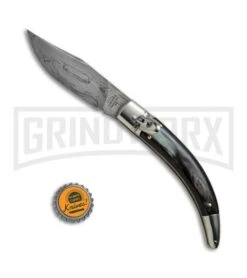 AGA Campolin Diana Dark Horn Lever Lock Automatic Knife - Damascus Plain -Aga Campolin AGA Campolin Diana LL Damascus Dark Horn BHQ 67443 jr bottlecap large