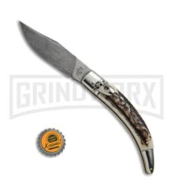 AGA Campolin Diana Stag Horn Lever Lock Automatic Knife - Damascus -Aga Campolin AGA Campolin Diana LL Damascus Stag Horn BHQ 67441 jr bottlecap large