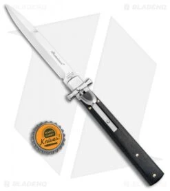 AGA Campolin 9" Dominus Bayonet Leverlock Automatic Knife Ebony (4" Satin) -Aga Campolin AGA Campolin Dominius Ebony LL Auto Bayo Satin GO DOM23 EB BHQ 99910 jr bottlecap