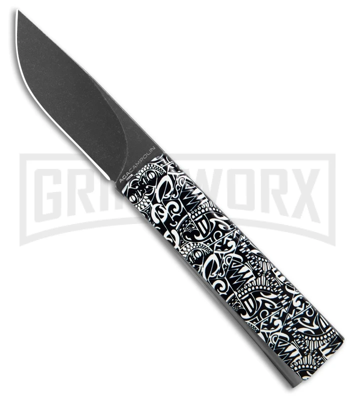 AGA Campolin Dragonfly Black/White Tribal Gravity Knife - Black Plain 2 AGA Campolin Dragonfly Black/White Tribal Gravity Knife - Black Plain