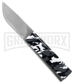 Aga Campolin 18 AGA Campolin Dragonfly White Camo Steel Gravity Knife - SatinPlain
