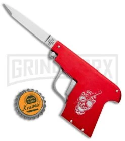 AGA Campolin Red Automatic Gun Knife - Satin Plain -Aga Campolin AGA Campolin Gun Knife Auto Red Satin CEM PIS RED GX 33940 jr bottlecap large