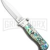 AGA Campolin Piccolo Abalone Italian Automatic Knife - Satin Plain -Aga Campolin AGA Campolin Piccolo Italian Stiletto Auto Abalone Satin BHQ 92868 jr large