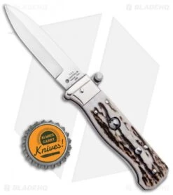 AGA Campolin Piccolo Italian Stiletto Automatic Knife Stag (2.8" Satin) -Aga Campolin AGA Campolin Piccolo Italian Stiletto Auto Stag Satin BHQ 94619 jr bottlecap